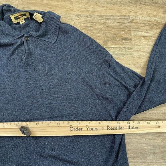Vintage Joseph Abboud Sweater Blue Solid Knit Long Sleeve Pullover Henley Mens - Picture 6 of 8